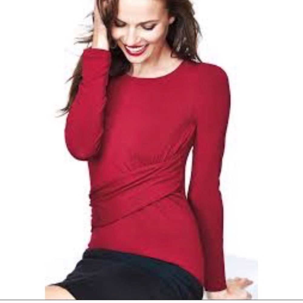 CABI LONG SLEEVED RED RUCHED APPLAUD TOP S